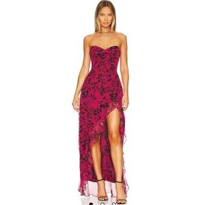 Strapless Floral High Low Thigh High Slit Gown • Amanda Uprichard Eden Femme • M